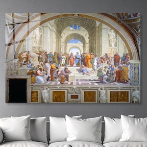 The School of Athens, Glass Wall Art, Raphael Reproduction, Raffaello Sanzio, Renaissance Painter, Famous Oil Painting, Mid Century Wall Art