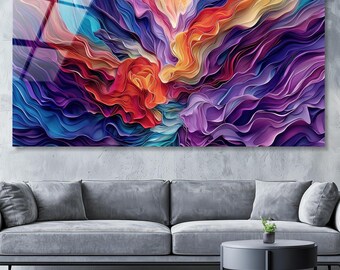 Large Vivid Colorful, Glass Wall Decor, Paper Quilling Art Print, Vibrant Color Artwork, Living Room Decor, Contemporary Wall Decor