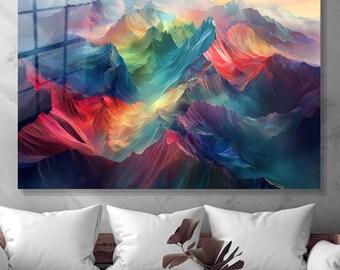 Tempered Glass Colorful Wall Art, Mountain Landscape, Fine Art Print, Living Room Wall Decor, Modern Home Decor, Gift Idea for New Home