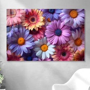 Mother's Day Gift Wall Art, Colorful Daisies, Floral Wall Decor, Tempered Glass Art, Stylish Wall Decor, Living Room Decor, Exclusive Decor