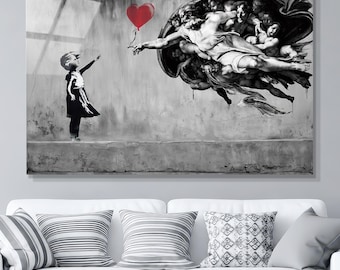 Tempered Glass Wall Art: Banksy Balloon Girl, Street Art Harmonized Renaissance Inspired