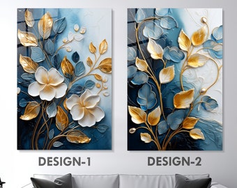 Large Abstract Wall Art, Tempered Glass, Abstract Flowers, Gold Leaf, Contemporary Art, Gold Wall Art, Living Room Wall Decor