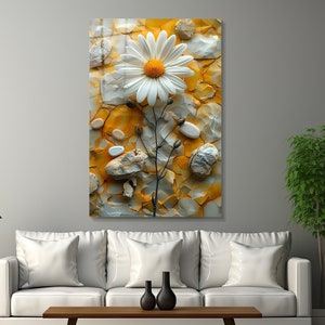 Daisy Flower Wall Art, Yellow Color Floral Wall Decor, Tempered Glass Art, Stylish Wall Decor, Living Room Decor, Exclusive Decor