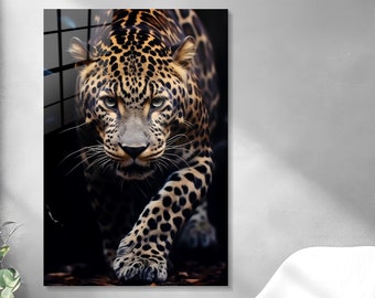 Leopard Wall Art Decor, Tempered Glass, Majestic Animal Portrait, Big Cat Print, Fantastic Wild Animal, Stylish Wall Decor, Aesthetic Trendy