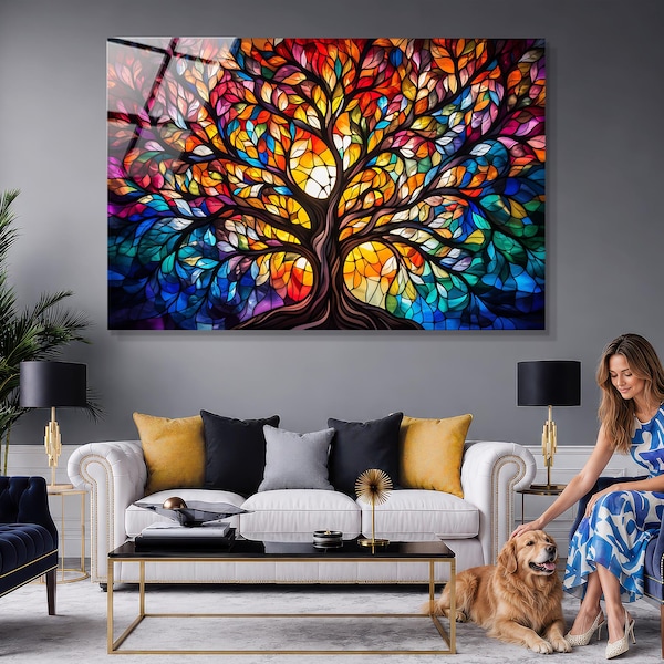 Tempered Glass Tree of Life Wall Art, Stained Glass Print