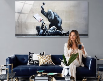 Tempered Glass Banksy Graffiti Wall Art: Royal Courts of Justice, Judge Beating an Activist