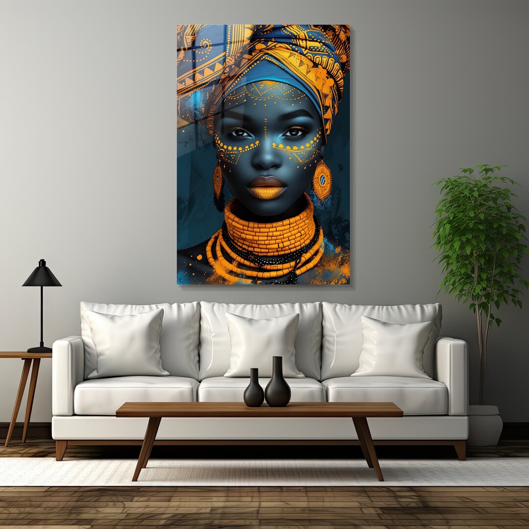Tempered Glass Wall Art, African Woman, Colorful Wall Decor, Black