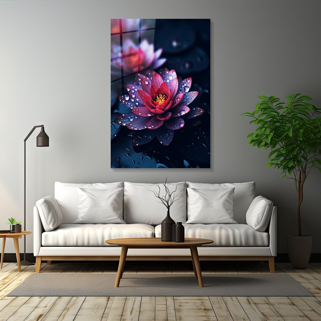 Lotus Flower Tempered Glass Wall Art, Dark Floral Decor - Etsy