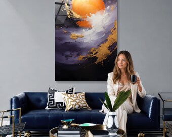 Tempered Glass Gold Sun Wall Art, Modern Abstract Decor
