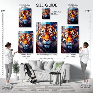 Tiger Stained Glass Print, Tempered Glass Wall Art, Living Room Decor Vertical
