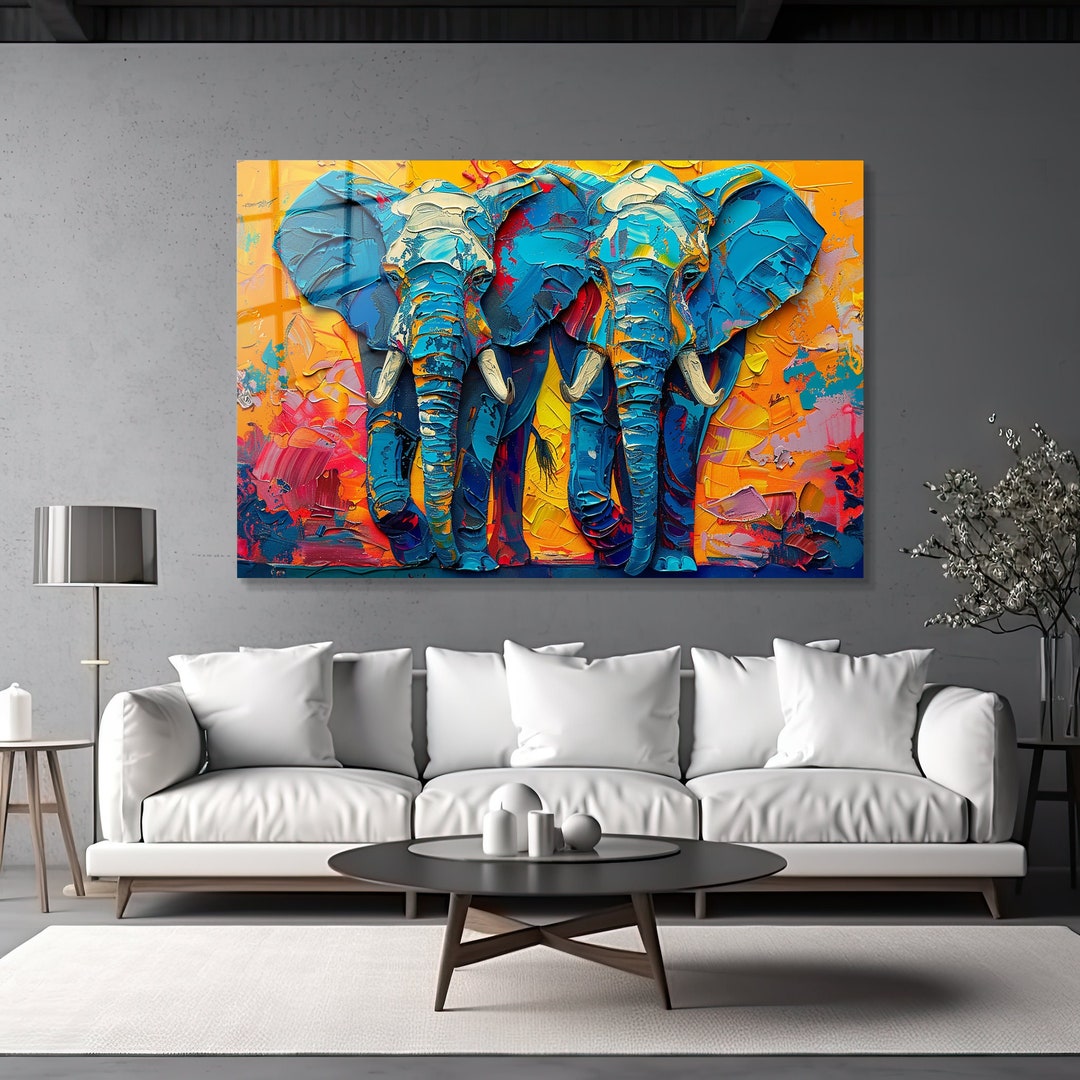 Colorful Elephant Wall Decor, Glass Wall Art, Pop Art Painting Print ...