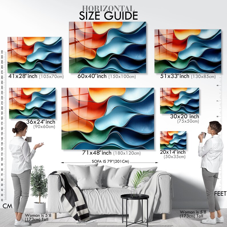 Large Colorful Glass Wall Decor, Living Room Wall Art, Tempered Glass