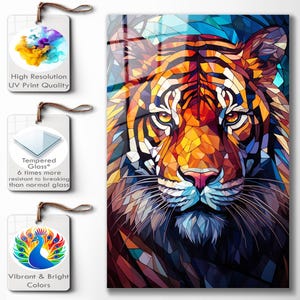 Tiger Stained Glass Print, Tempered Glass Wall Art, Living Room Decor image 6