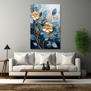 Golden Flower Wall Art, Floral Wall Decor, Abstract Flower, Tempered Glass Print, Stylish Decor, Gold Turquoise, Gift Idea for Wall Hanging