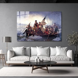 Patriotic Wall Art Decor, Washington Crossing The Delaware, Painting Print Wall Art, George Washington, Historical Painting, Tempered Glass