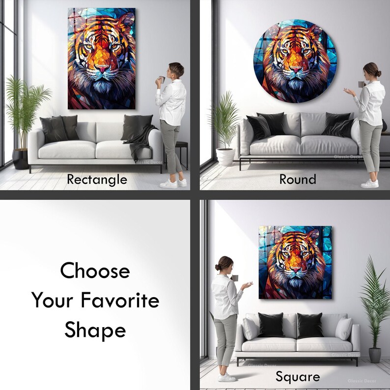 Tiger Stained Glass Print, Tempered Glass Wall Art, Living Room Decor image 5