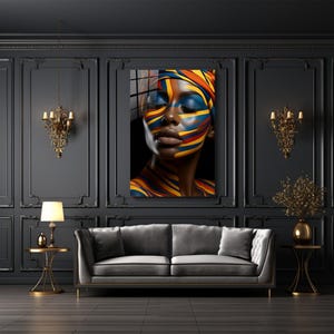 Tempered Glass African Woman Wall Art, Colorful African Decor, Modern Wall Art, Canvas Alternative, Black Woman Wall Decor, Woman Portrait