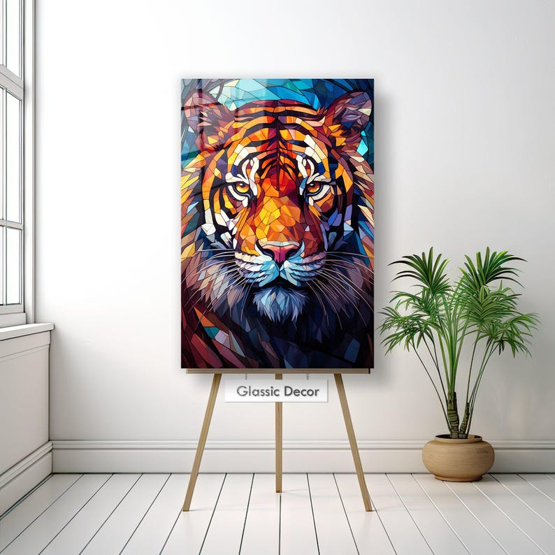 Tiger Stained Glass Print, Tempered Glass Wall Art, Living Room Decor image 2