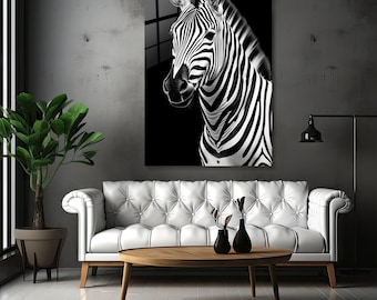 Zebra Photo Print, Tempered Glass Wall Art, Contemporary Decor