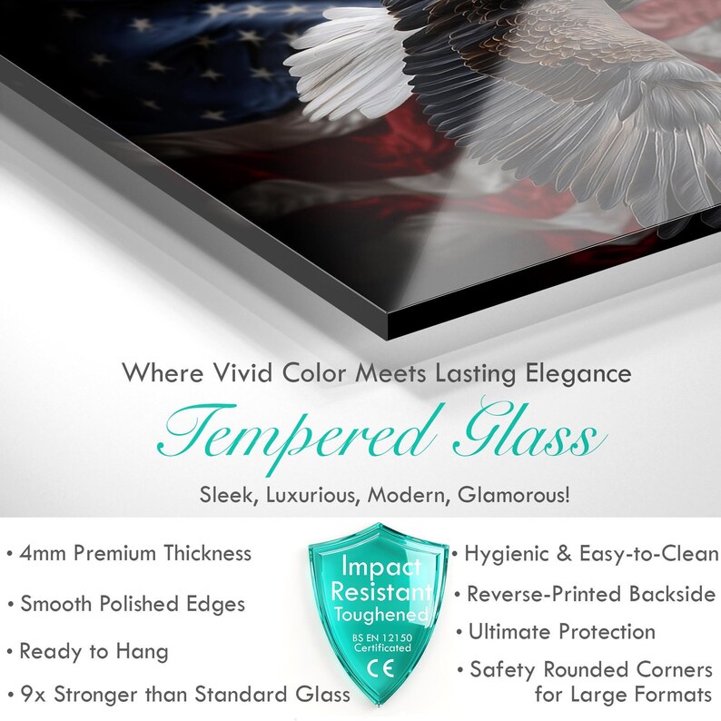 Tempered Glass American Eagle Wall Art: Patriotic US Flag Decor image 5