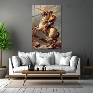 Napoleon Wall Art Decor, Tempered Glass, Napoleon Crossing the Alps, Painting by Jacques Louis David, Napoleon Equestrian Art