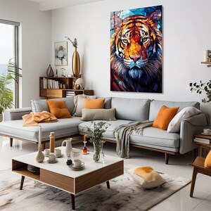 Tiger Stained Glass Print, Tempered Glass Wall Art, Living Room Decor image 4