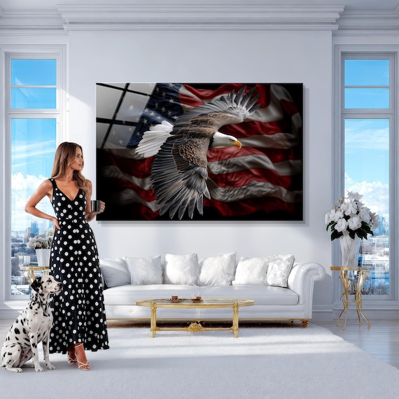 Tempered Glass American Eagle Wall Art: Patriotic US Flag Decor