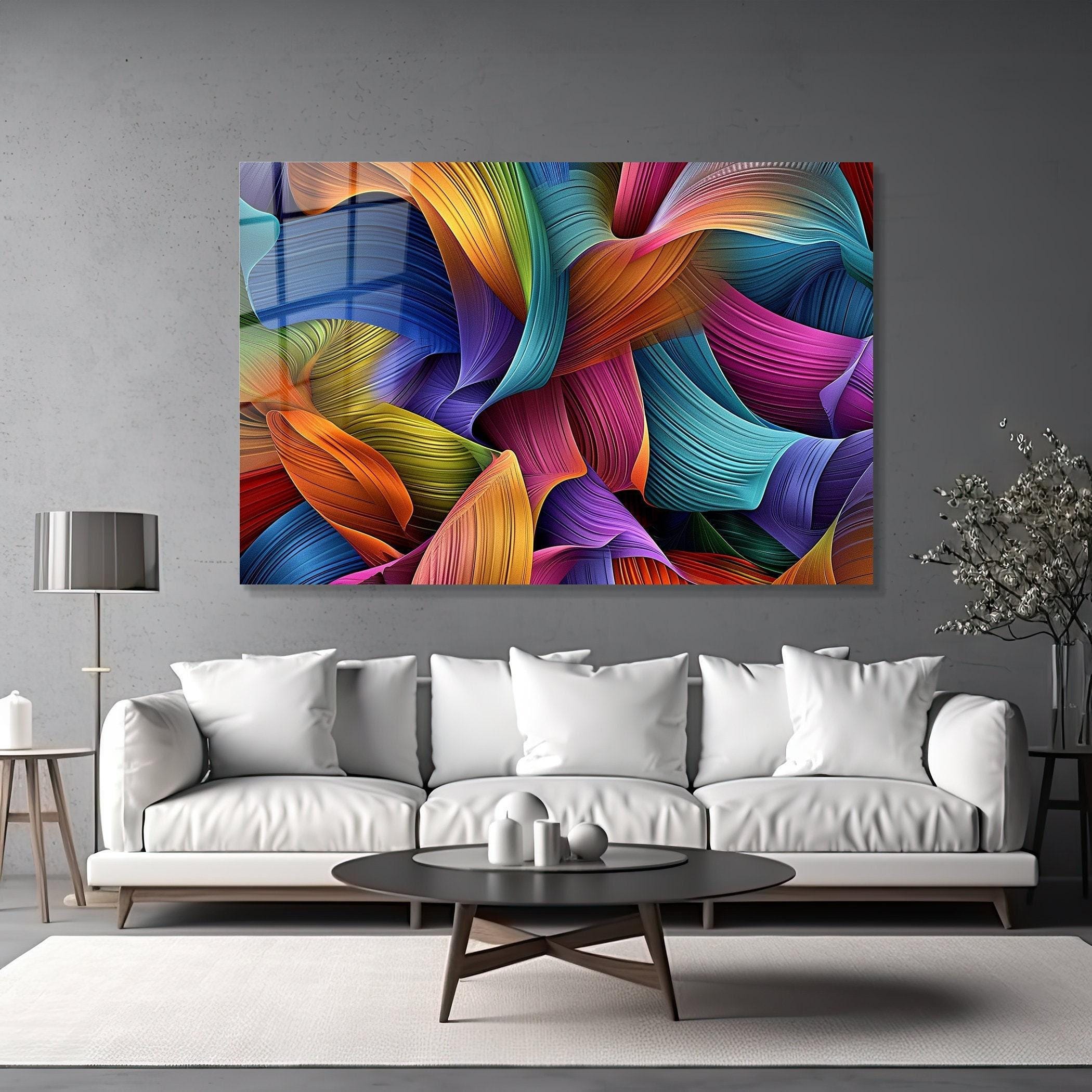 Large Colorful Glass Wall Decor, Living Room Wall Art, Tempered Glass Print, Modern Wall Decor, Vibrant Color Artwork, Abstract Art