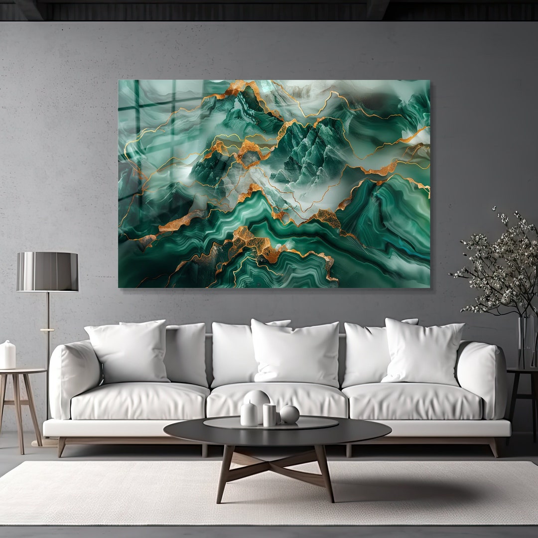 Emerald Green Wall Art Decor, Abstract Gold Green Decor, Gold Marble ...