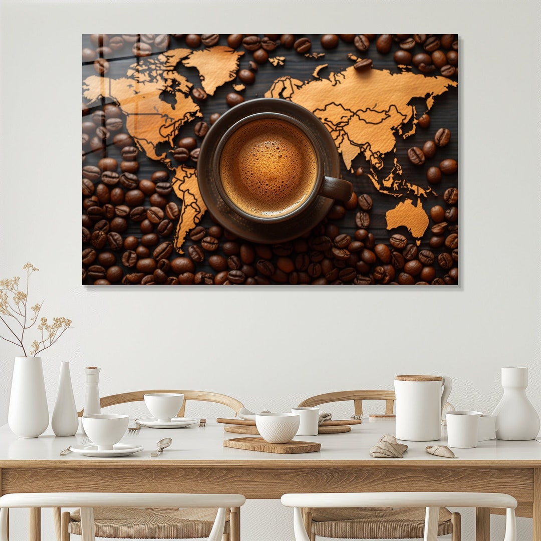Coffee Wall Art, Cafe Decor, Kitchen Wall Decor, Tempered Glass