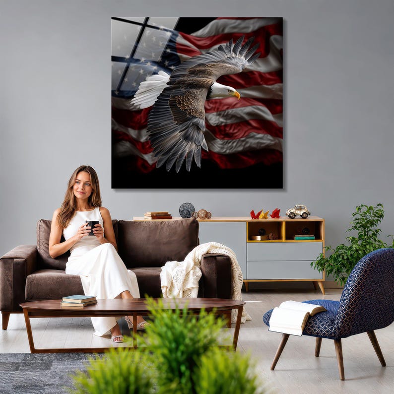Tempered Glass American Eagle Wall Art: Patriotic US Flag Decor image 4