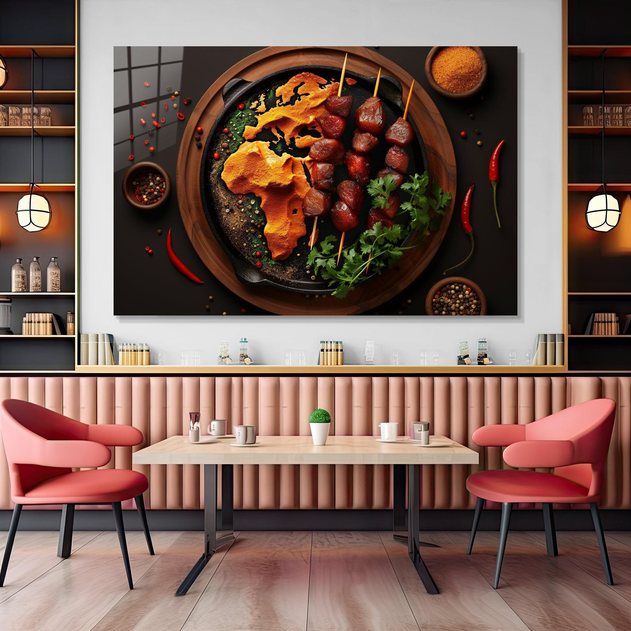Kitchen Wall Decor, Kebab Sign, Colorful African Cuisine Wall Art, Cafe Restaurant Decor, Tempered Glass, Kitchen Backsplash