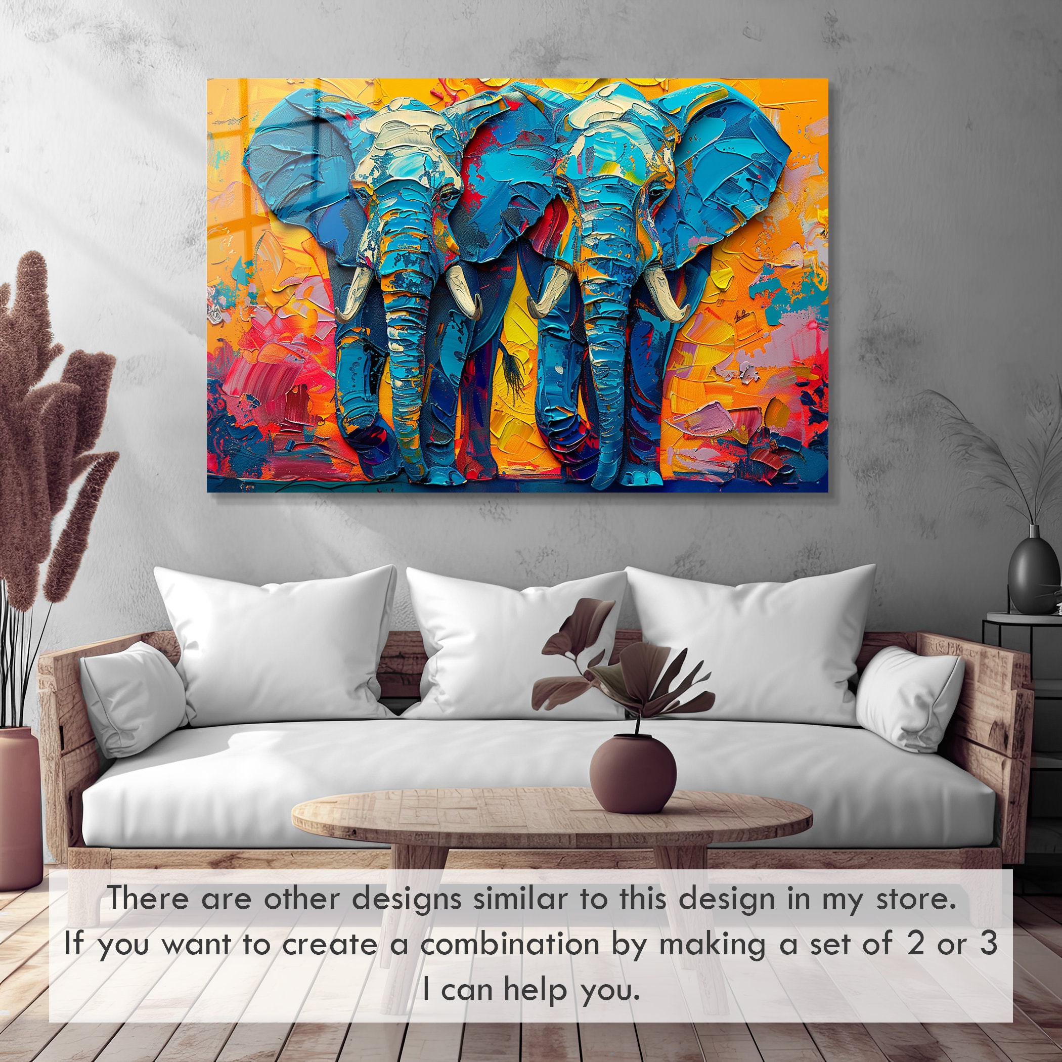 Colorful Elephant Wall Decor, Glass Wall Art, Pop Art Painting Print ...