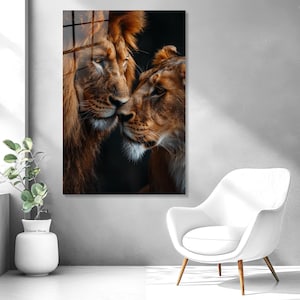 Lion Wall Art, Gift for Couples, Tempered Glass Print, Male and Female Lion, Africa Safari Animals, Stylish Wall Decor
