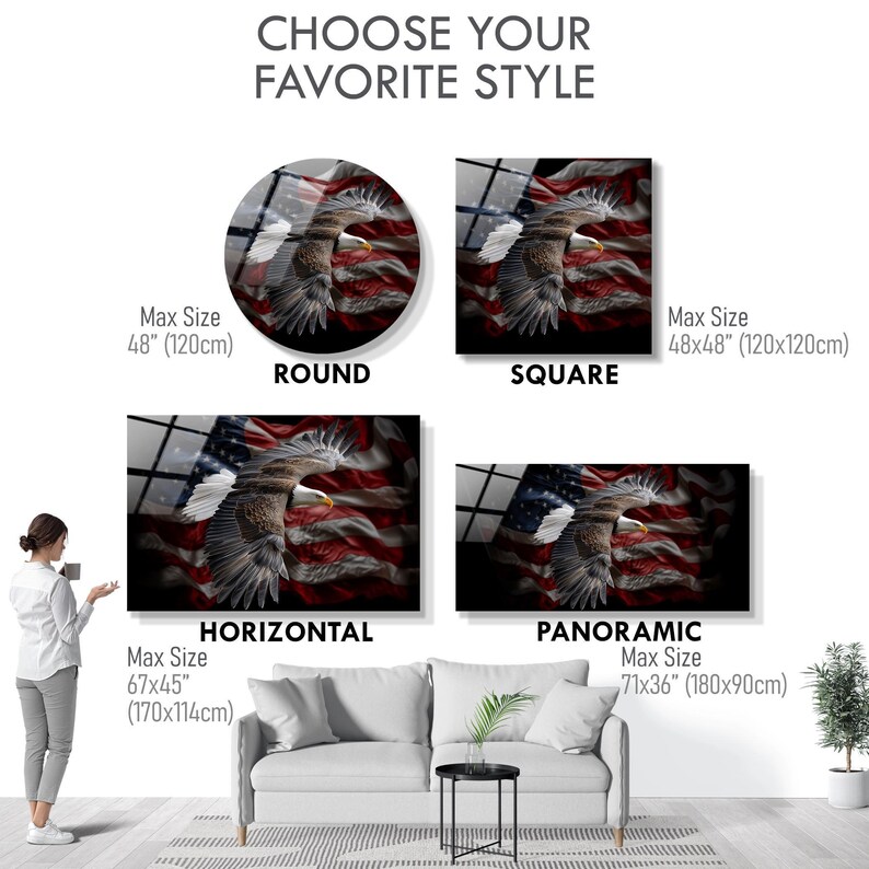 Tempered Glass American Eagle Wall Art: Patriotic US Flag Decor image 2