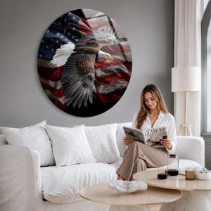 Tempered Glass American Eagle Wall Art: Patriotic US Flag Decor image 3