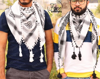 Palestine Shemagh Keffiyeh Scarf, Arab Style Palestinian Keffiyeh, Unique Arafat Hatta Head Scarves, Traditional Tactical Scarf for Adults