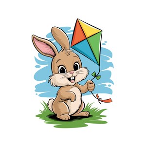 Adorabile coniglietto con aquilone SVG – Grazioso coniglio clipart per lavoretti per bambini – Perfetto per decorazioni per la cameretta dei bambini, biglietti fai da te e altro di YasnaArts