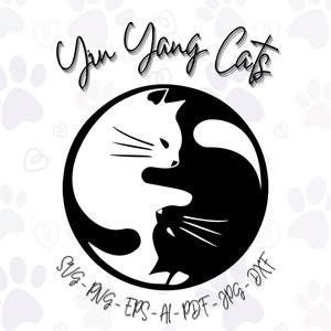 Yin Yang Katzen SVG, Yin Yang Tier SVG, Kätzchen SVG, Chinesische Katze Design svg, Katzenschnitt-Datei svg, Yin Yang Katzen Silhouette, schwarze und weiße Katzen
