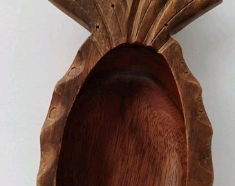 Vintage Blair Hawaii Monkey Pod Wood Pineapple Bowl Hand Carved Mid Century Tiki