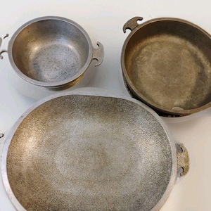Lote de 3 utensilios de cocina vintage Guardian Service: asador ovalado de 38 cm y cacerola/freidora de 20 cm.