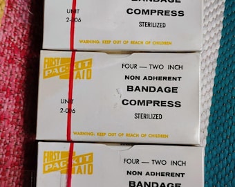 Vintage FirstPAC-KIT AID Unit 2-06 Non-Adherent Bandage Boxes Lot of 3 Medical