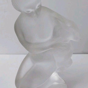 VTG signierte Lalique France Frosted Crystal Diane Jägerfigur Rehkitz mit Etikett