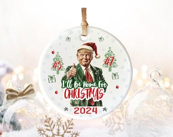 Trump Christmas Ornament: Humorous 45 47, Porcelain Keepsake