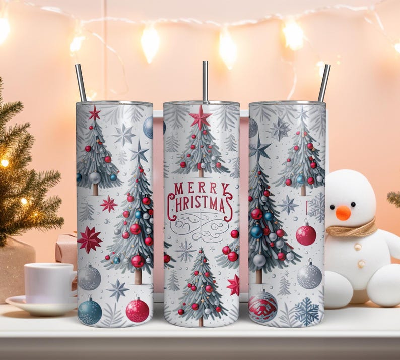 Merry Christmas Tumbler Wrap, Xmas Holiday Sublimation Design, 20oz