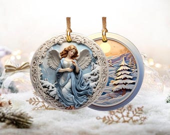 Adorno navideño de ángel: decoración de porcelana de doble cara para el árbol