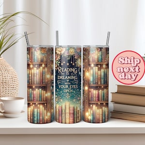 Bookish Tumbler: Gothic Fantasy Row of Books Skinny Tumbler