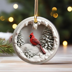 Cardinal Bird Christmas Ornament: Double-Sided Porcelain Tree Decoration