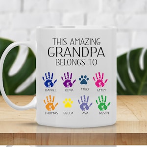 Grandpa Gift For Grandpa Mug With Grandkids Names Personalized Handprint Fathers Day Gift From Granddaughter Grandson Dad Belong To Cup