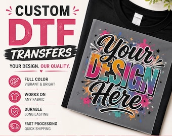 Transferencia DTF personalizada, sube tu diseño, transferencia térmica a todo color, transferencia lista para planchar, impresión de logotipos en camisetas, transferencia para prendas de vestir